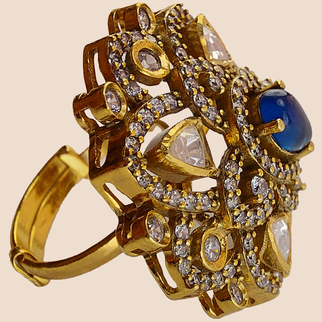 Gold Plated Stone Studded Adjustable Victorian Finger Ring