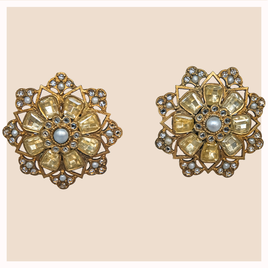 Gold-Plated Kundan Round Earrings