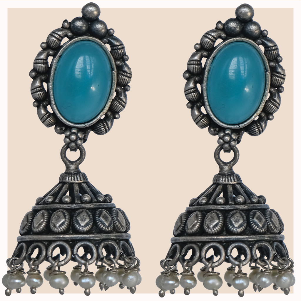 Chatai Jhumka with Blue Gemstones