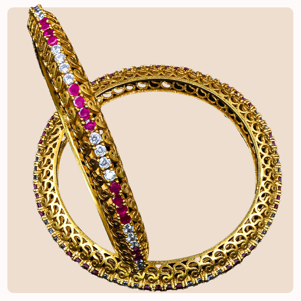 Gold Plated Bangle with Semi Precious Stones