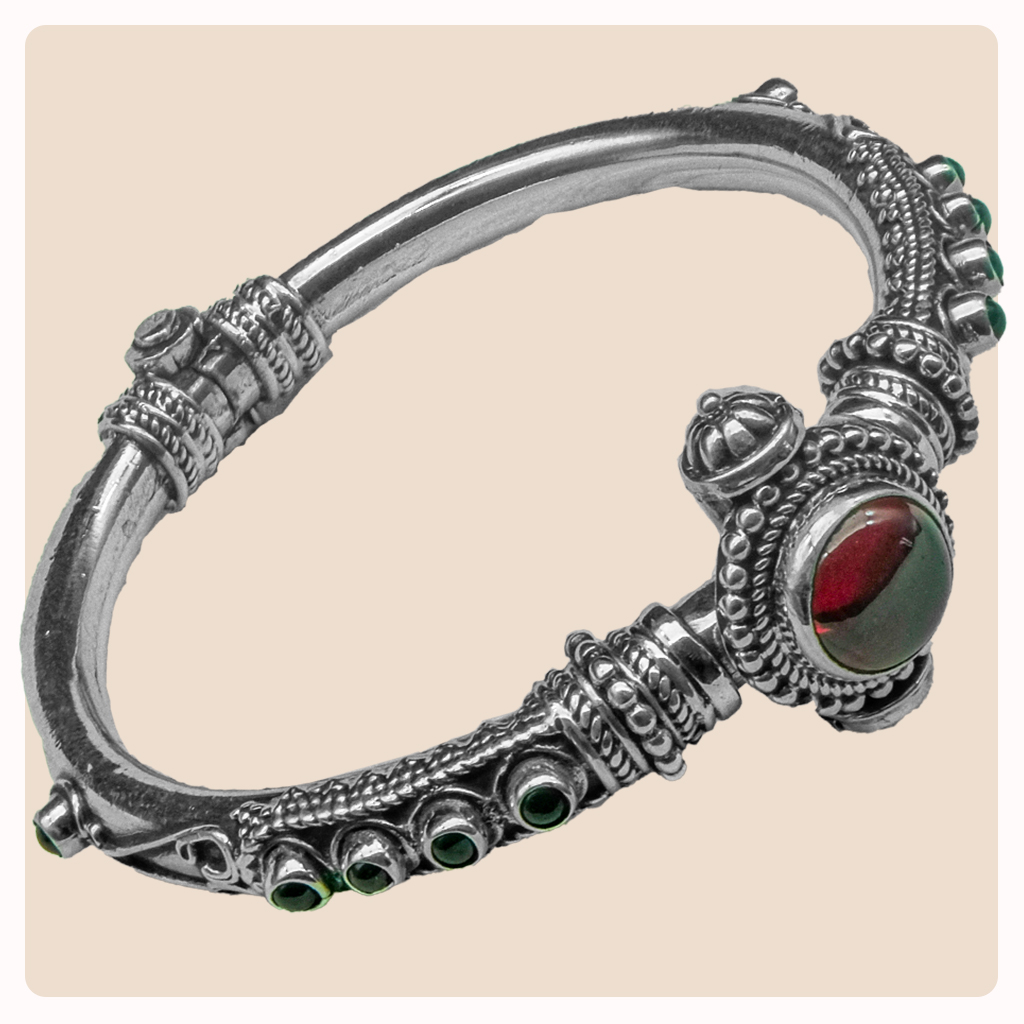 Silver Bangle with Semi Precious Stones