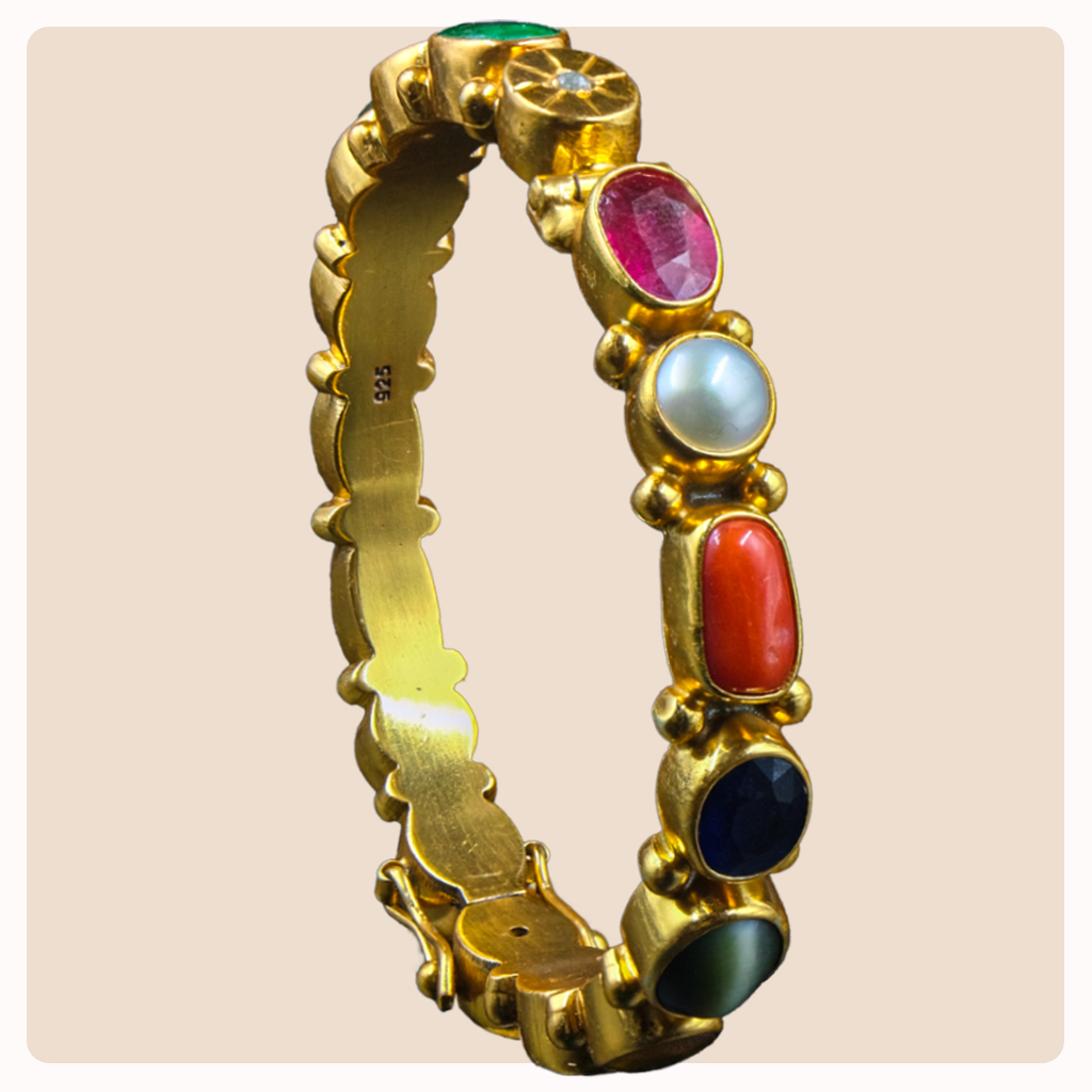 Gold Plated Bangle with Navarathan Stones